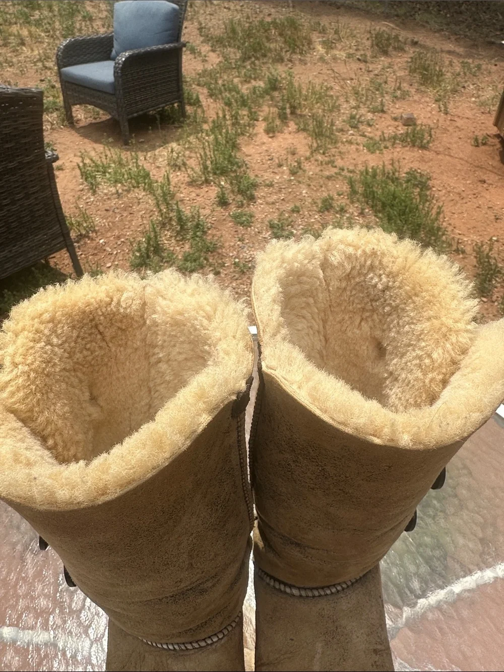 UGG Tan Button-Accent Shearling Mid-Calf Boots